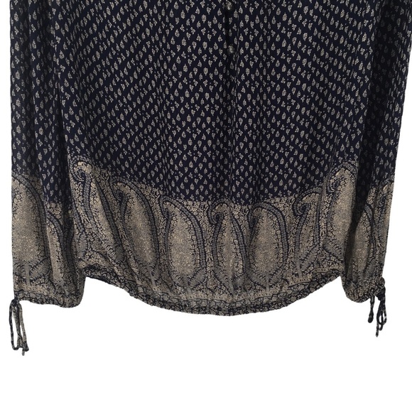 Lucky Brand Navy & Ivory Geometric Print Tie Sleeve Bohemian Blouse - Sz XS - Picture 8 of 16